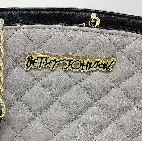 Betsey Johnson gray, black and white stripe quilted faux leather versatile purse - Picture 5 of 12